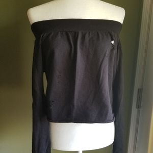 Black Off Shoulder Distressed Sweater top